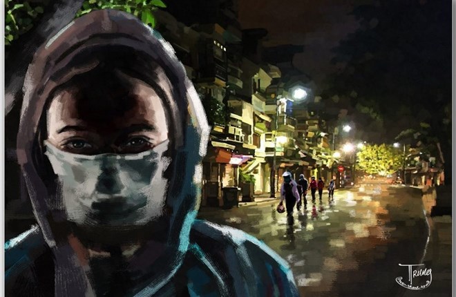 Tranh của họa sĩ Nguyễn Thành Trung về Sài Gòn âu lo nhưng ấm tình người